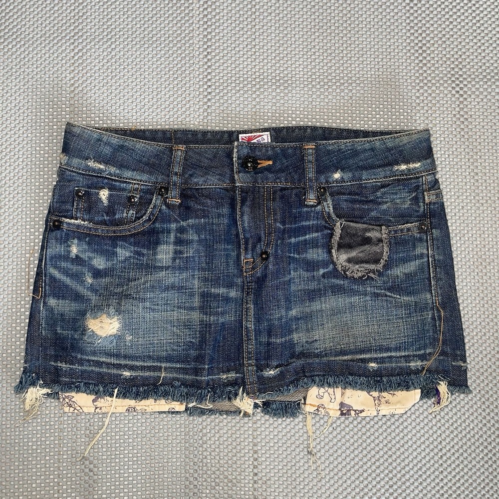 PRPS Distressed Denim Raw Hem Mini Skirt VTG Sz 25 Japan Streetwear Rockabilly